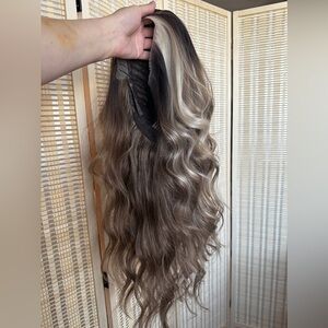 CSC PETITE Evie Luxe Wavy Lace Front Wig Blonde with Money Pieces Highlights